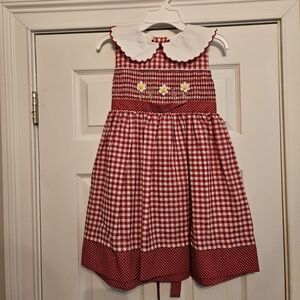 B.T. Kids Red Gingham Kids Dress with Daisy Embroidery Sz 6X